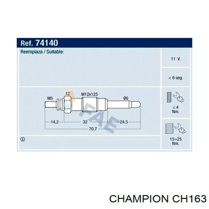 Свечи накала CH163 Champion
