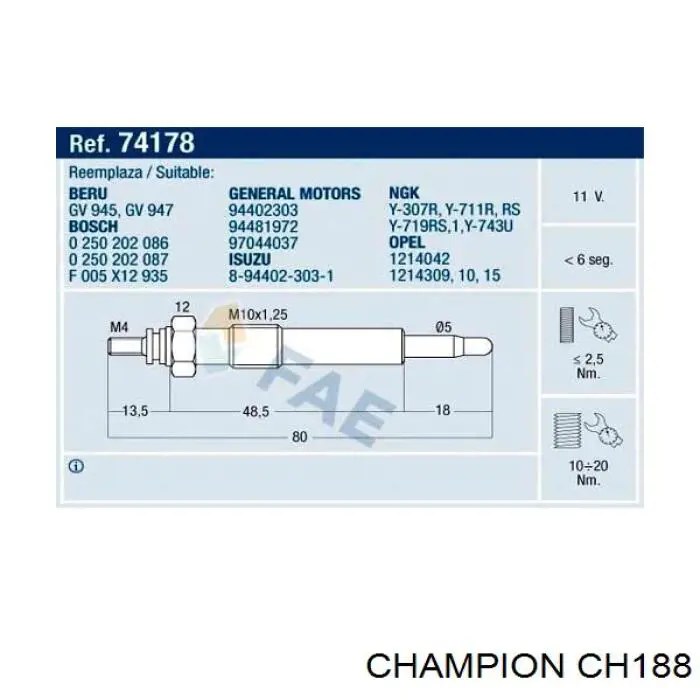 Свечи накала FG9398 Flennor