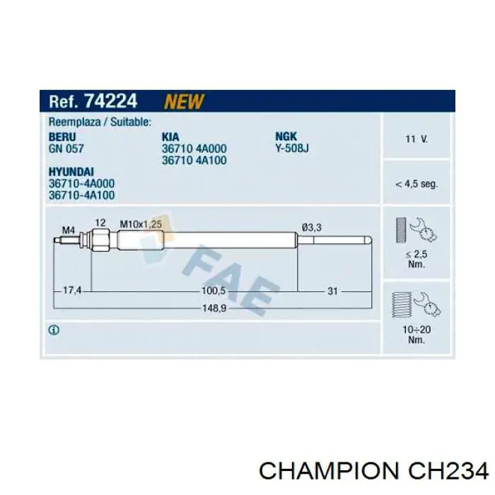 Купить CH234 Champion Свечи накала
