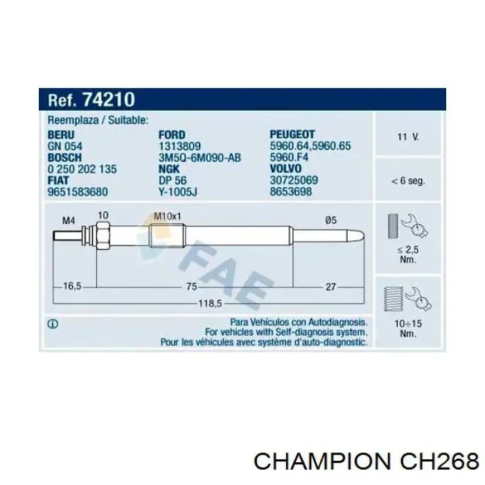 Купить CH268 Champion Свечи накала