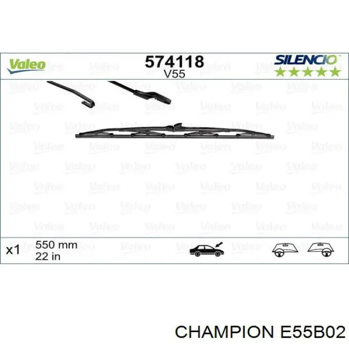 Juego de limpiaparabrisas de luna delantera, 2 piezas E55B02 Champion