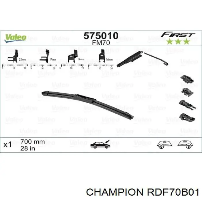 RDF70B01 Champion щетка-дворник лобового стекла водительская