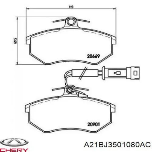 A21BJ3501080AC Chery sapatas do freio dianteiras de disco