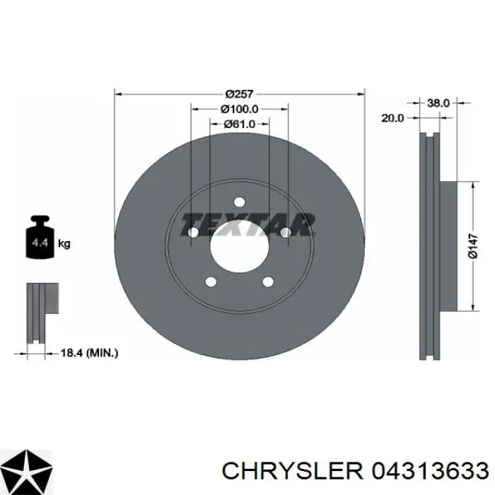 Передние тормозные диски 04313633 Chrysler