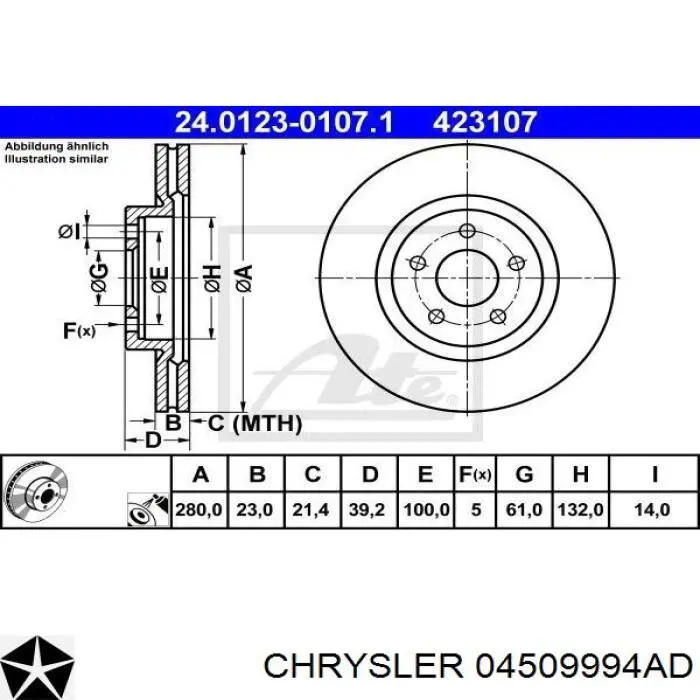04509994AD Chrysler Диск тормозной передний