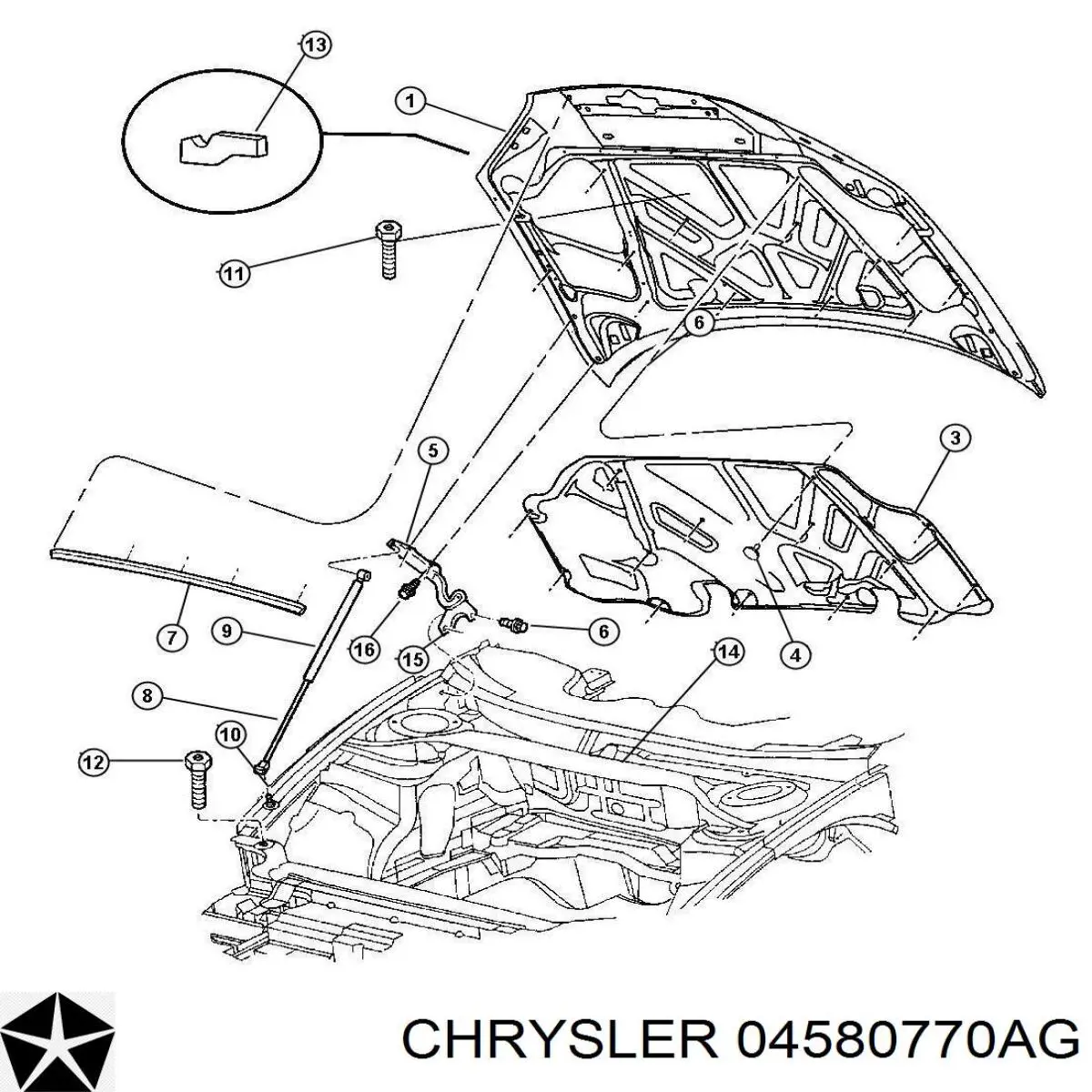 Амортизатор капота правый K04580770AE Fiat/Alfa/Lancia