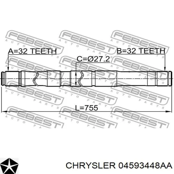 Полуось (привод) передняя правая 04593448AA Chrysler