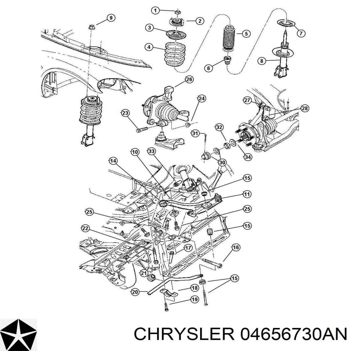 Рычаг передней подвески нижний правый 04656730AN Chrysler