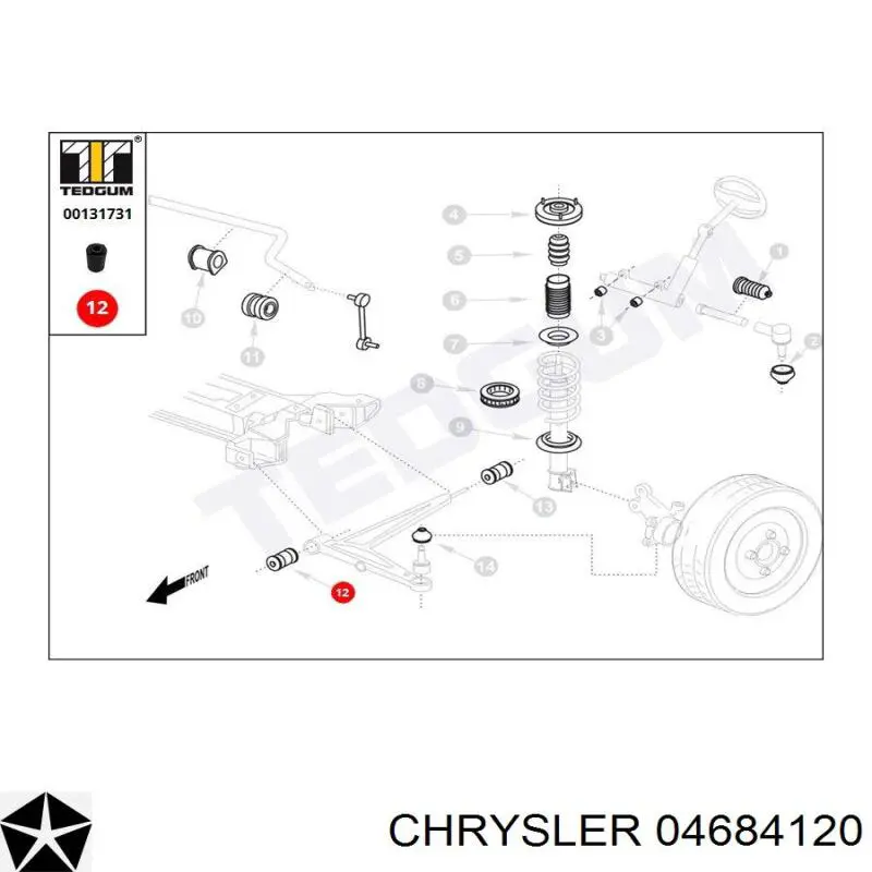 Сайлентблок передней подвески Chrysler 04684120 цена, от 10.13 USD