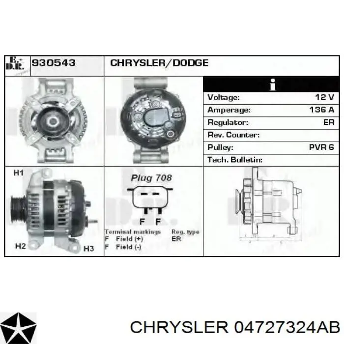 Генератор 04727324AB Chrysler