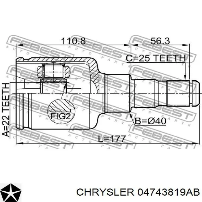 04743819AB Chrysler semieixo traseiro esquerdo