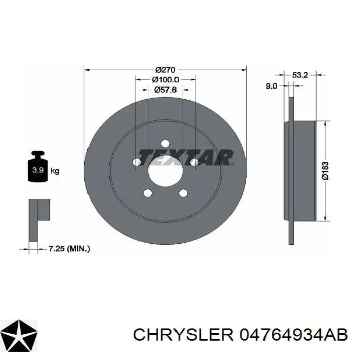 Тормозные диски 04764934AB Chrysler