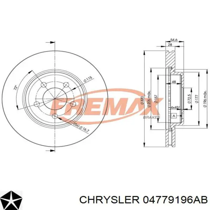 Тормоз дисковый передний Chrysler 04779196AB цена, от 76.61 USD