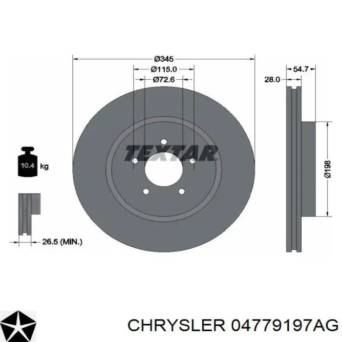 Передние тормозные диски 04779197AG Chrysler