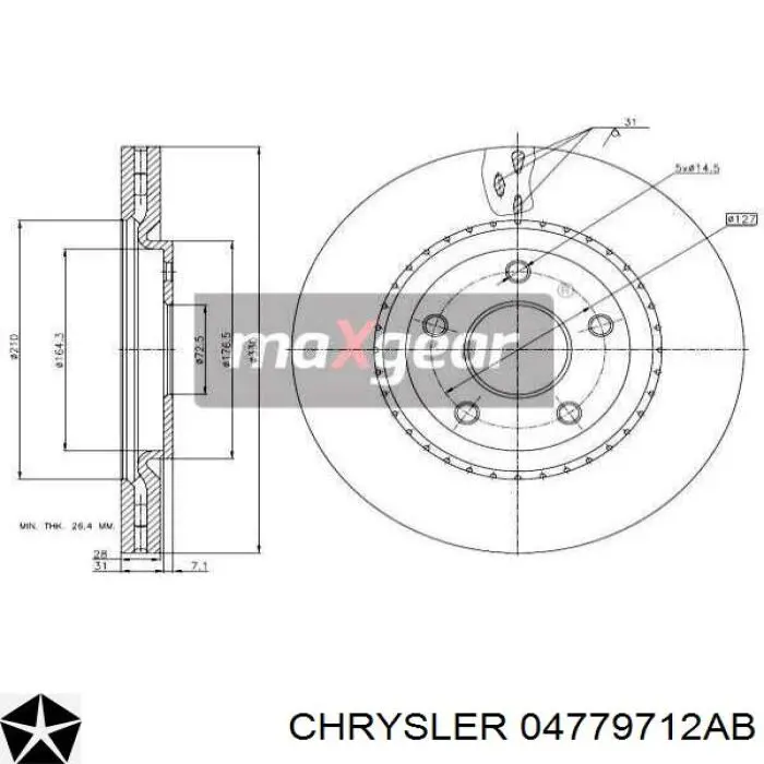 Передние тормозные диски 04779712AB Chrysler