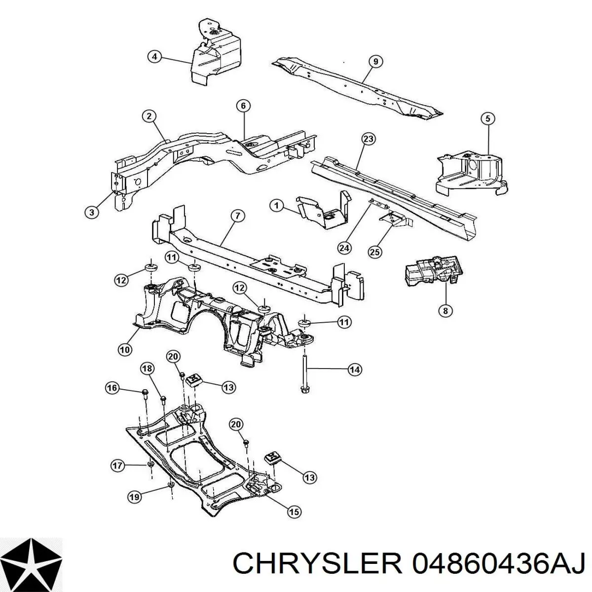 4860436AJ Chrysler суппорт радиатора нижний (монтажная панель крепления фар)