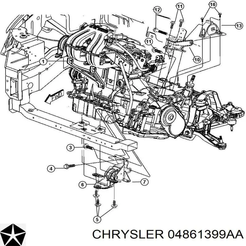 04861399AA Chrysler подушка (опора двигателя правая)