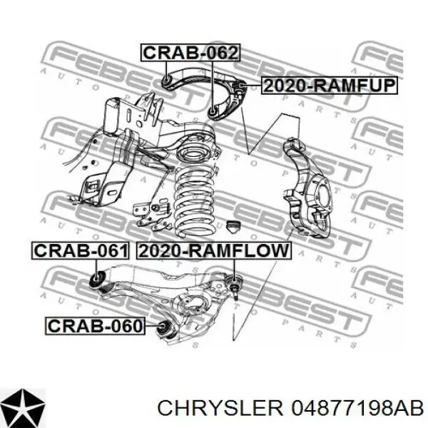 04877198AB Chrysler braço oscilante inferior direito de suspensão dianteira