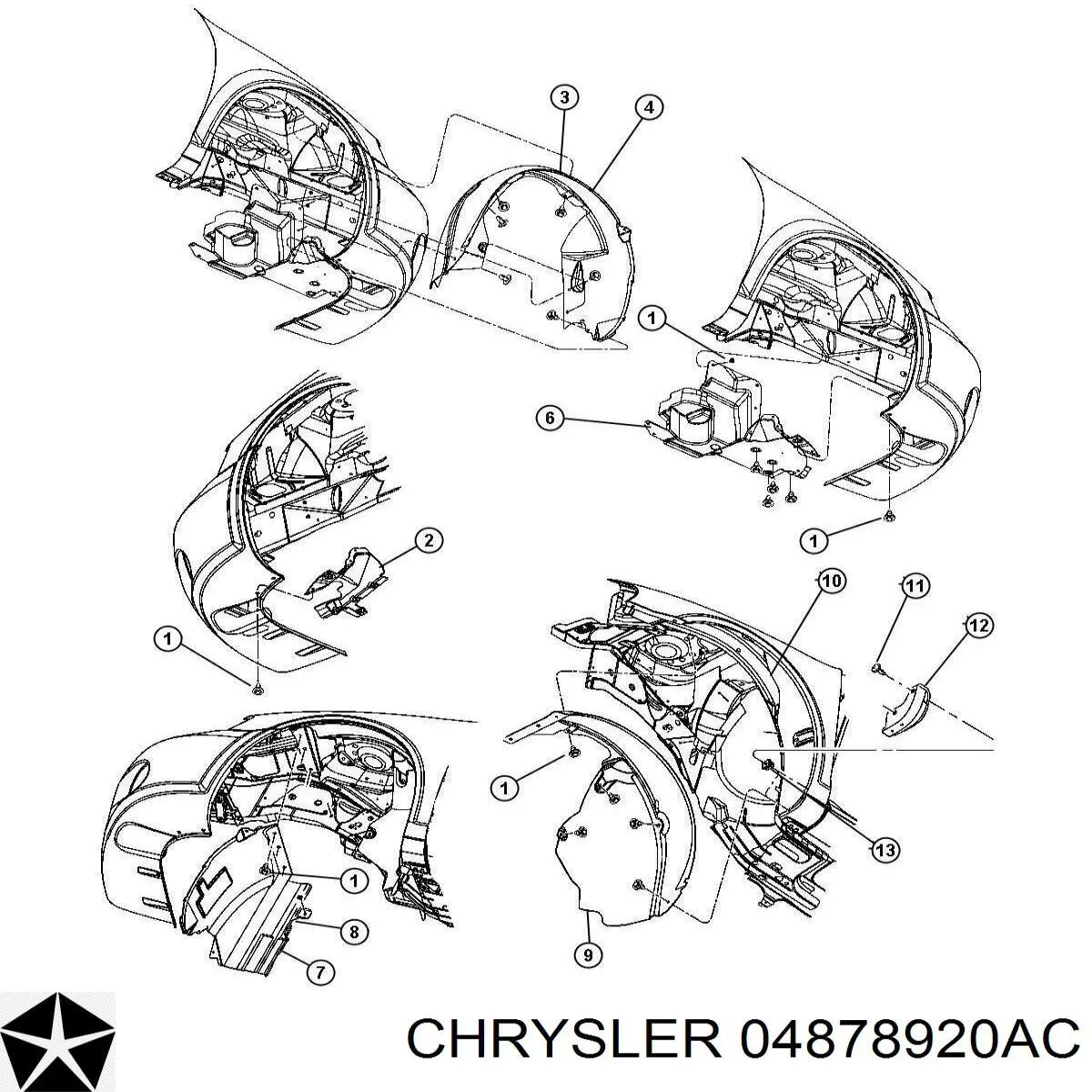 Правый подкрылок переднего крыла Chrysler 04878920AC цена, от 12.32 USD