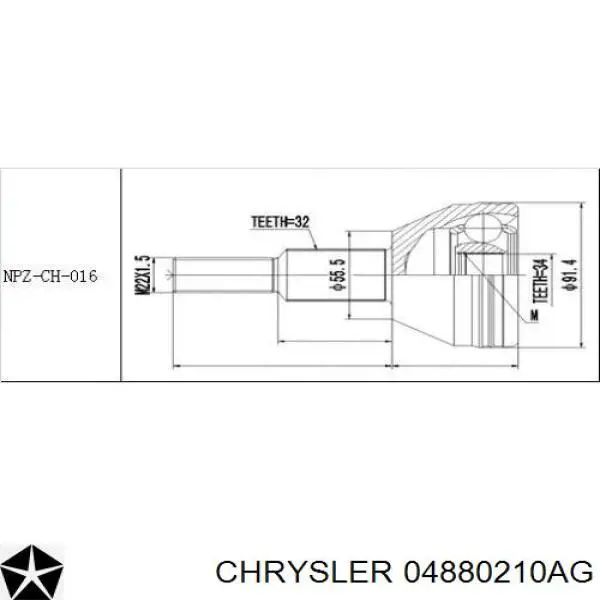 Полуось (привод) передняя правая 04880210AG Chrysler