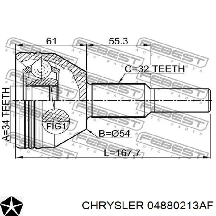 Полуось (привод) передняя левая 04880213AF Chrysler