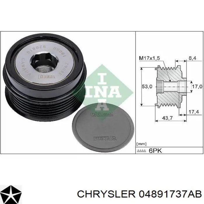 Шкив генератора 04891737AB Chrysler