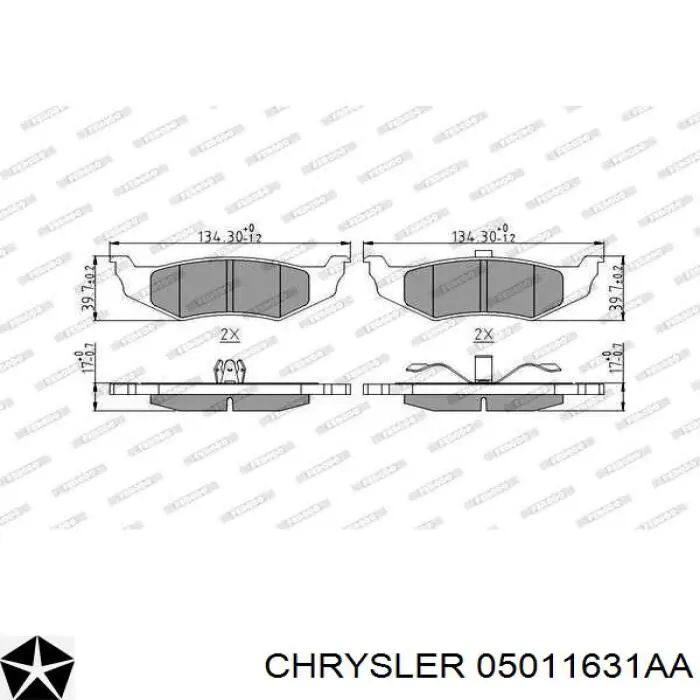 Задние тормозные колодки 05011631AA Chrysler