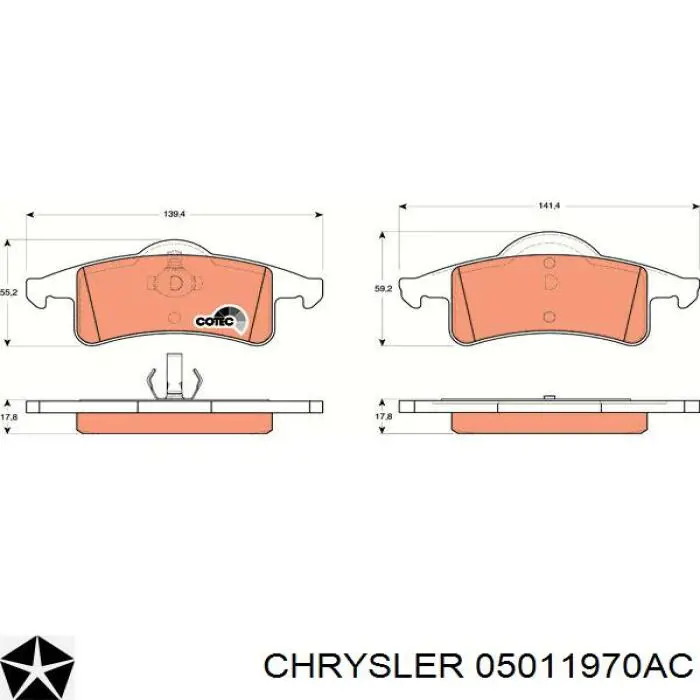Купить 05011970AC Chrysler Колодки тормозные задние, дисковые