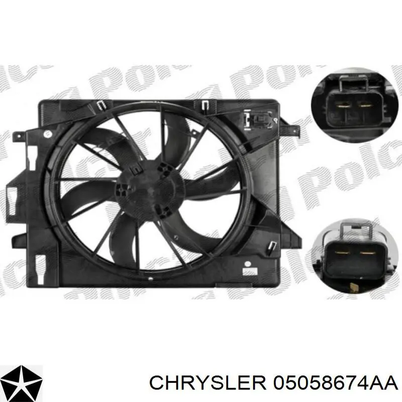 05058674AA Chrysler ventilador elétrico de esfriamento montado (motor + roda de aletas)