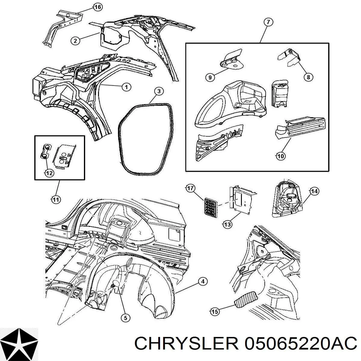 Подкрылок задний правый Chrysler 05065220AC цена, от 19.73 USD