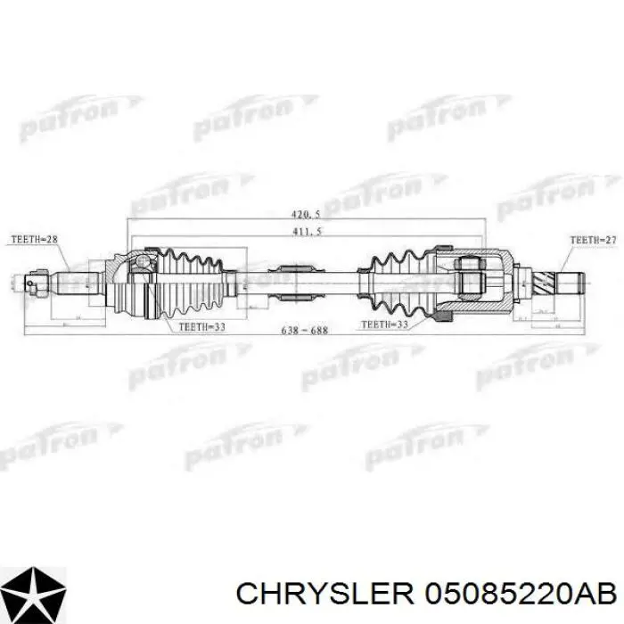 Полуось (привод) передняя левая 05085220AB Chrysler