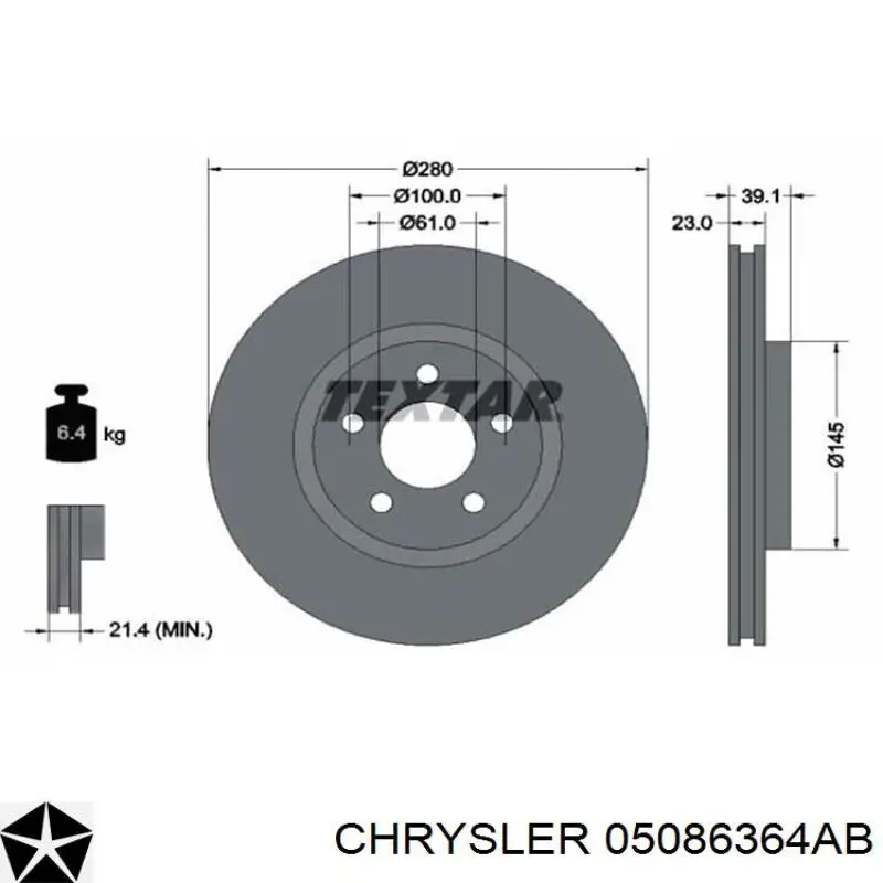 Передние тормозные колодки 05086364AB Chrysler