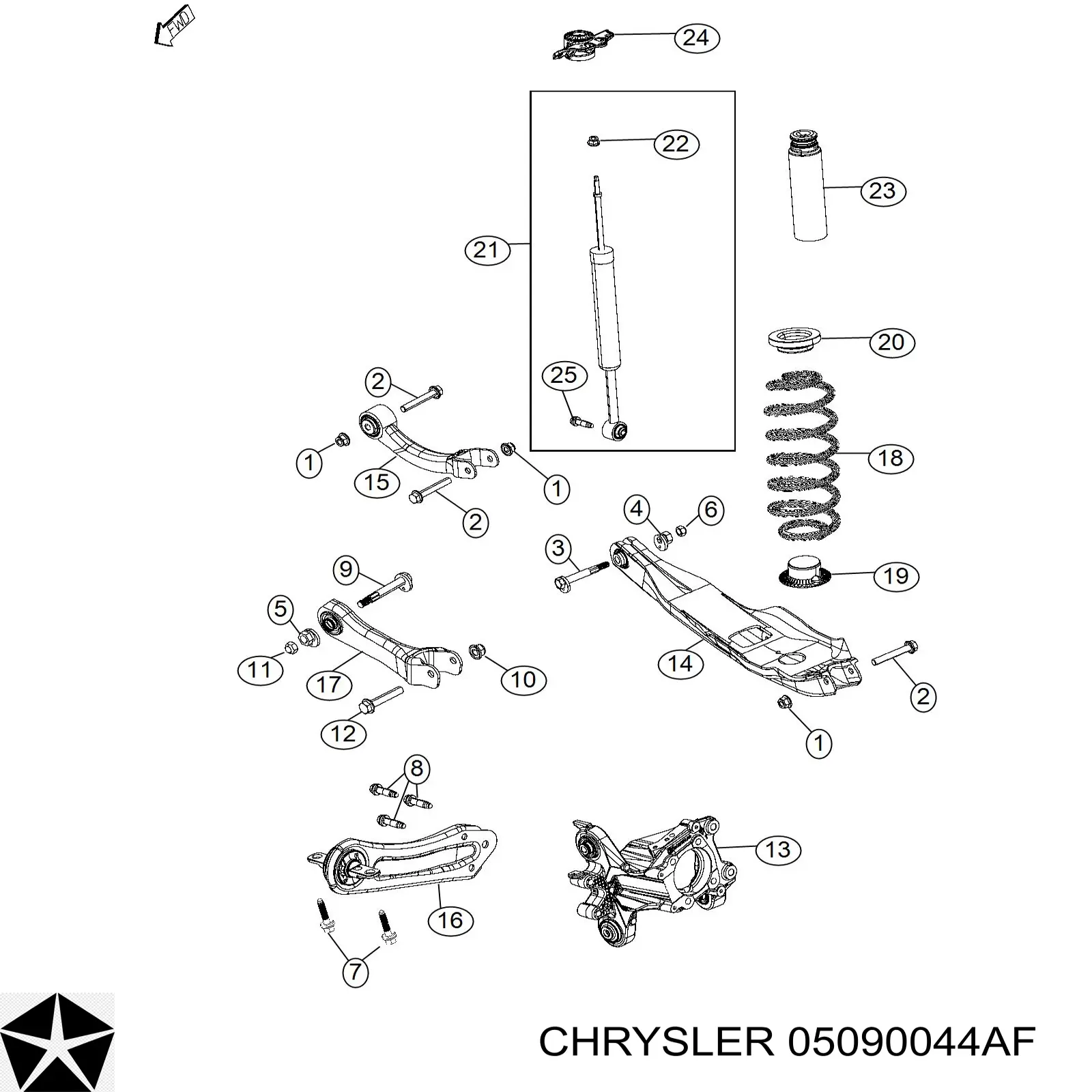 Рычаг (тяга) задней подвески продольный нижний правый 05090044AF Chrysler