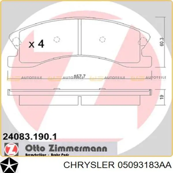 Купить 05093183AA Chrysler Колодки тормозные