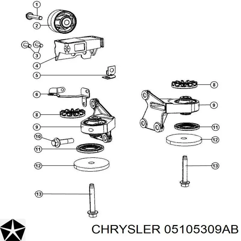 05105309AB Chrysler сайлентблок траверсы крепления заднего редуктора передний верхний