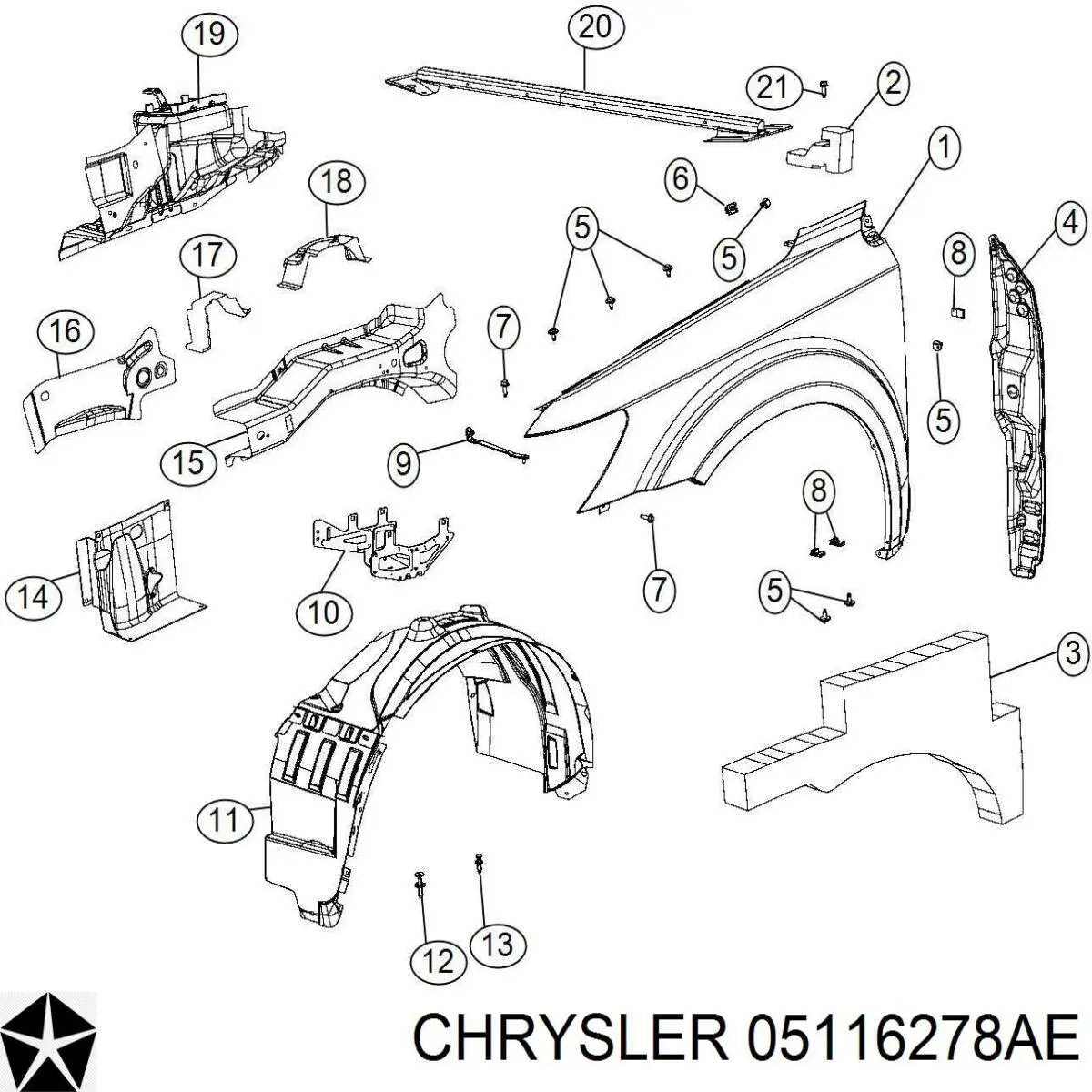 05116278AE Chrysler подкрылок крыла переднего правый