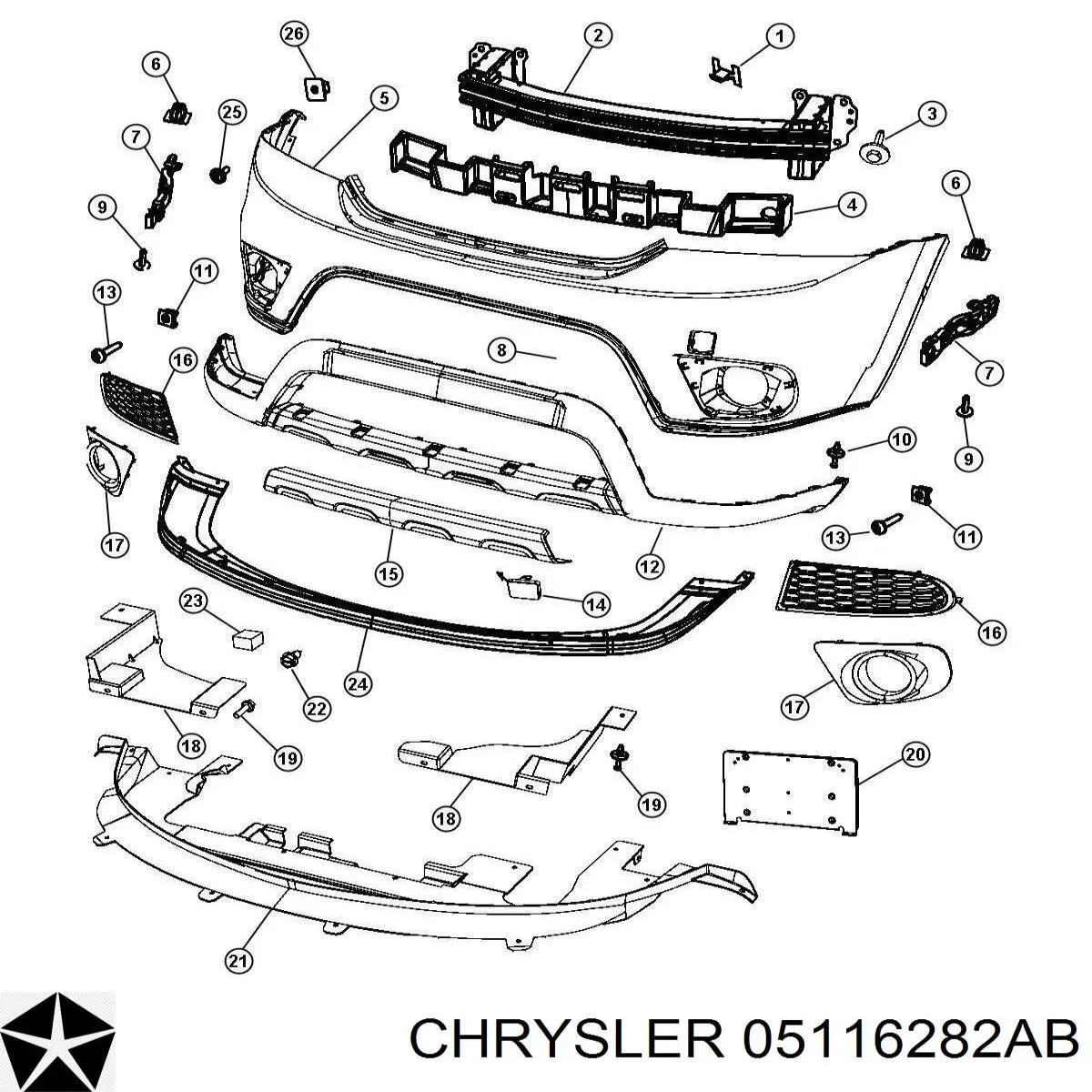 05116282AB Chrysler proteção direita do pára-choque dianteiro