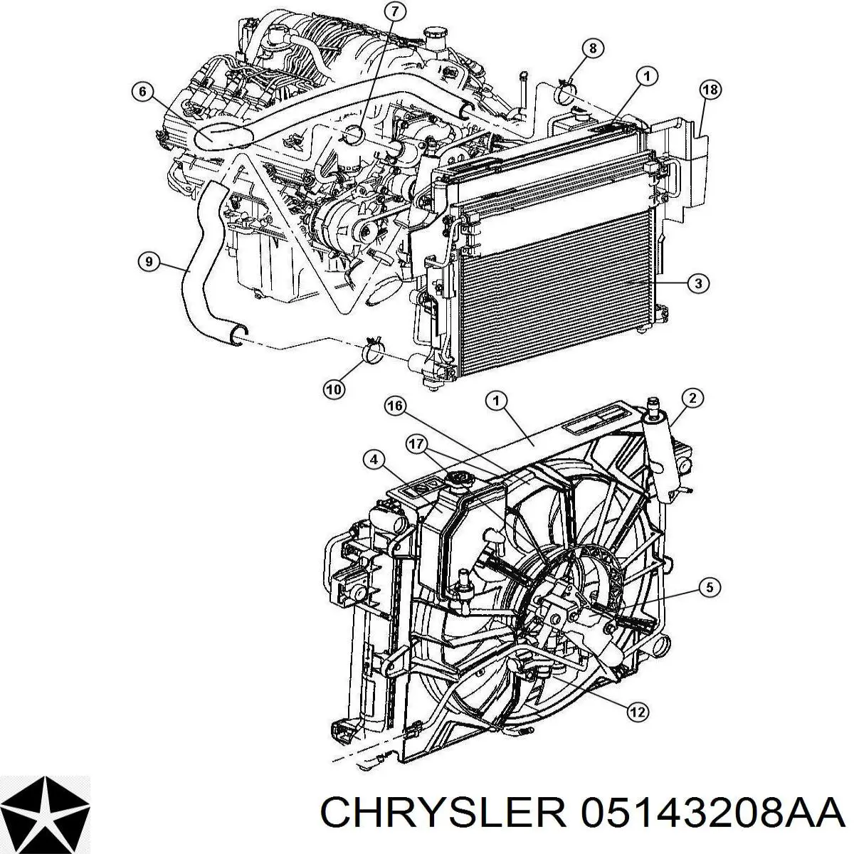 5143209AB Chrysler электровентилятор охлаждения в сборе (мотор+крыльчатка)