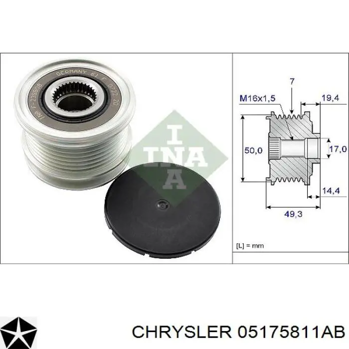 Шкив генератора 05175811AB Chrysler