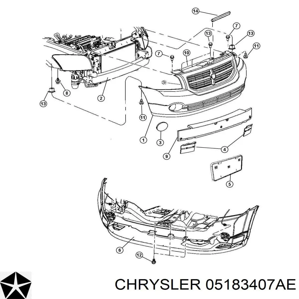 Передний бампер 5183407AE Chrysler