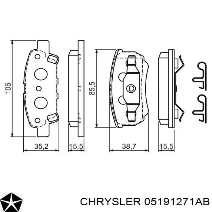 Задние тормозные колодки 05191271AB Chrysler