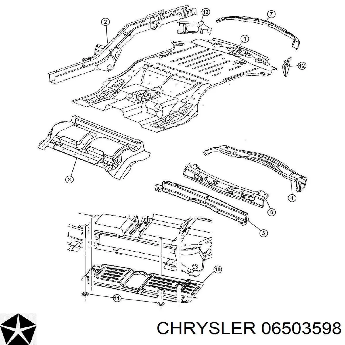 06503598 Chrysler пистон (клип крепления решетки радиатора к панели)