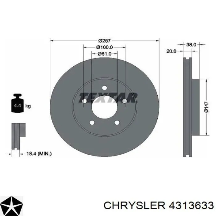 Передние тормозные диски 4313633 Chrysler