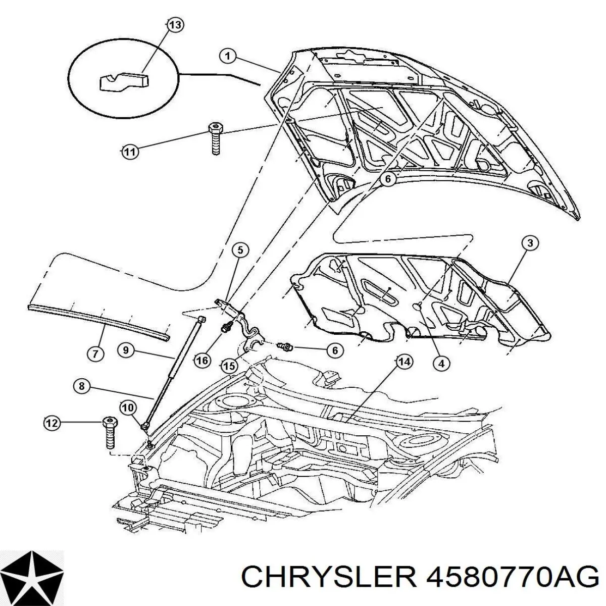 4580770AG Chrysler amortecedor da capota direito