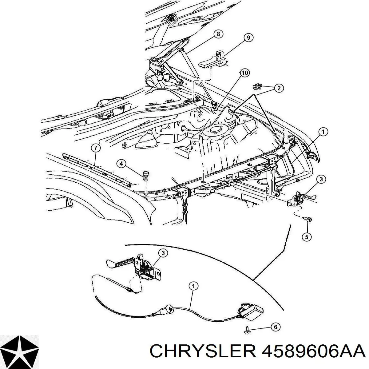 4589606AA Chrysler amortecedor da capota direito