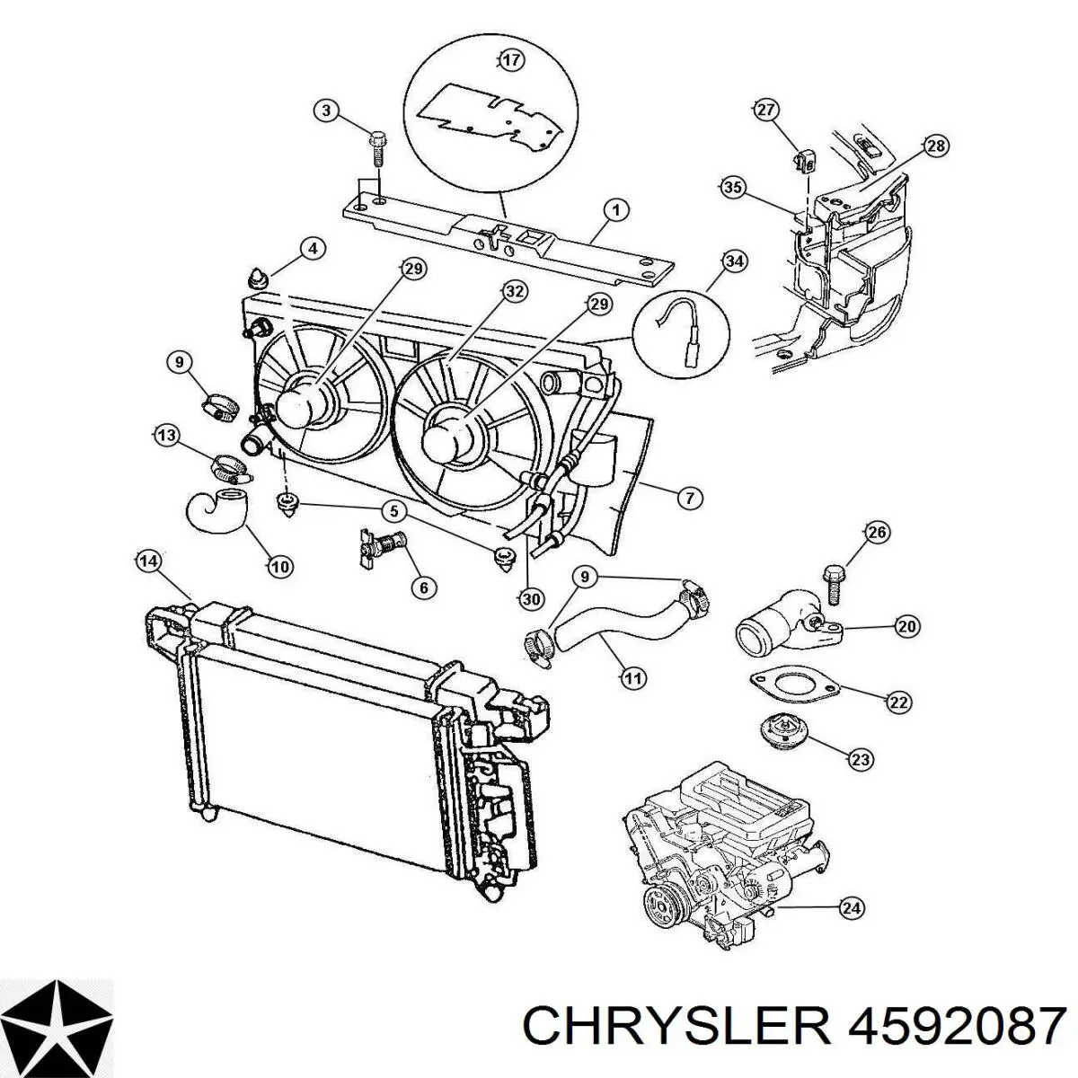 Электровентилятор охлаждения в сборе (мотор+крыльчатка) на Chrysler Cirrus LX 