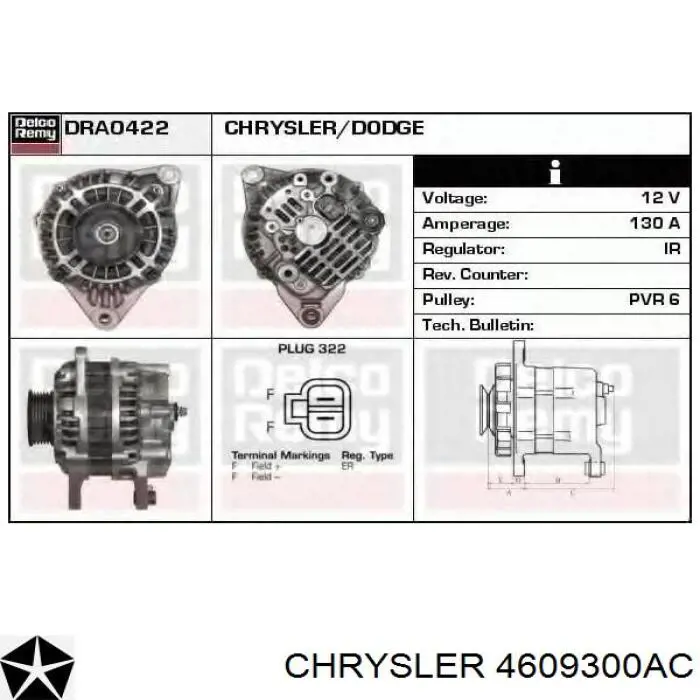 Автомобильный генератор Chrysler 4609300AC цена, от 104.20 USD