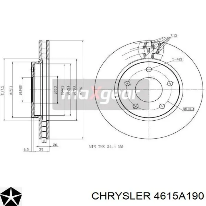 Передний тормозной диск Chrysler 4615A190