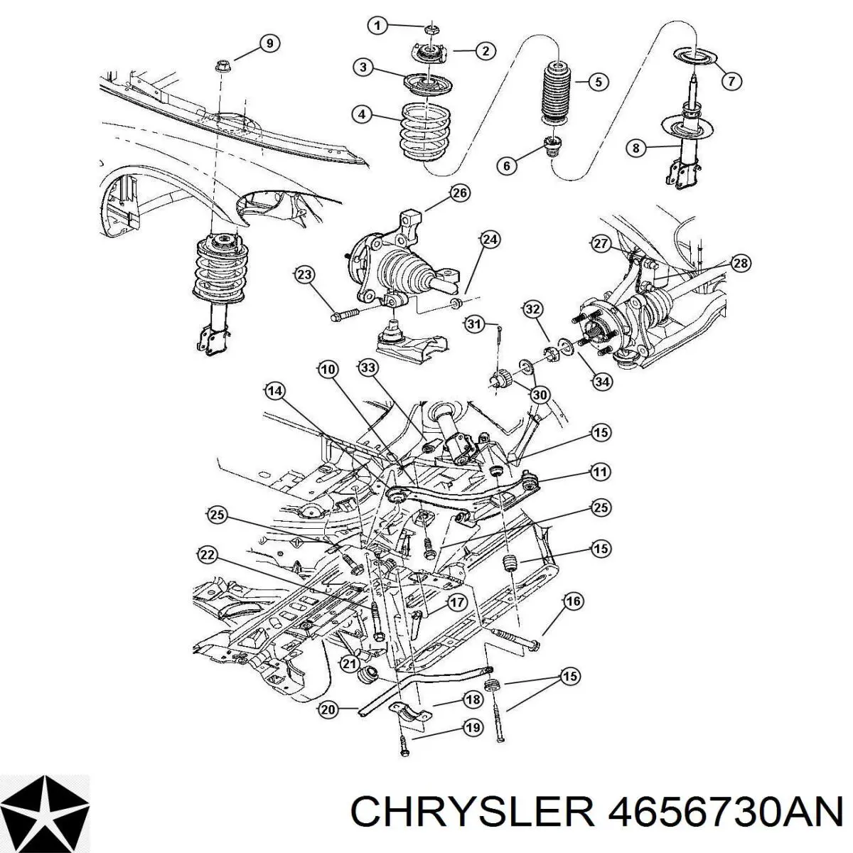 Рычаг передней подвески нижний правый 4656730AN Chrysler