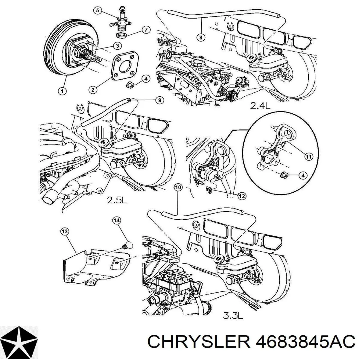 4683845AC Chrysler reforçador dos freios a vácuo